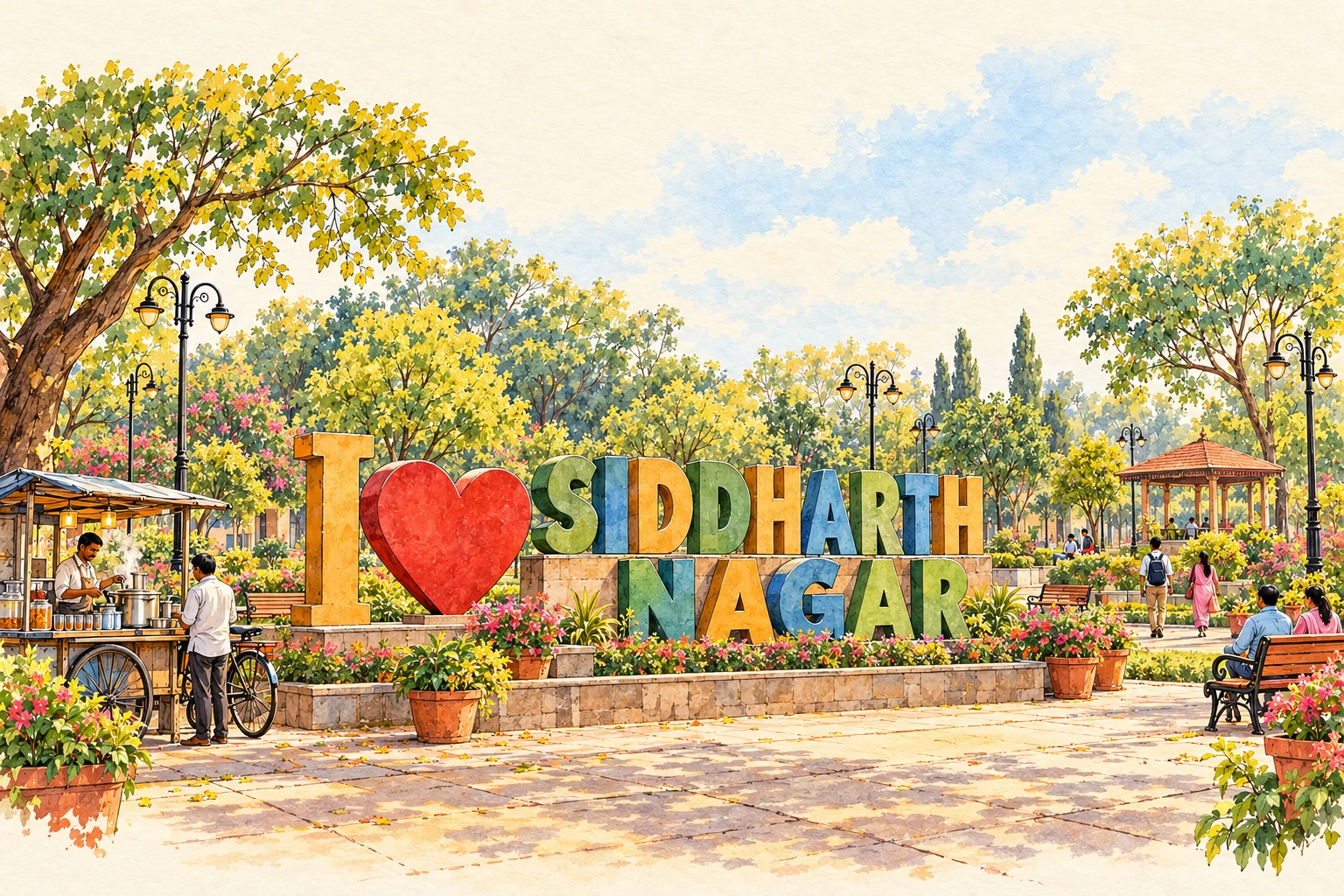 I Love Siddharth Nagar के अक्षरों का कल्पनात्मक पार्क दृश्य